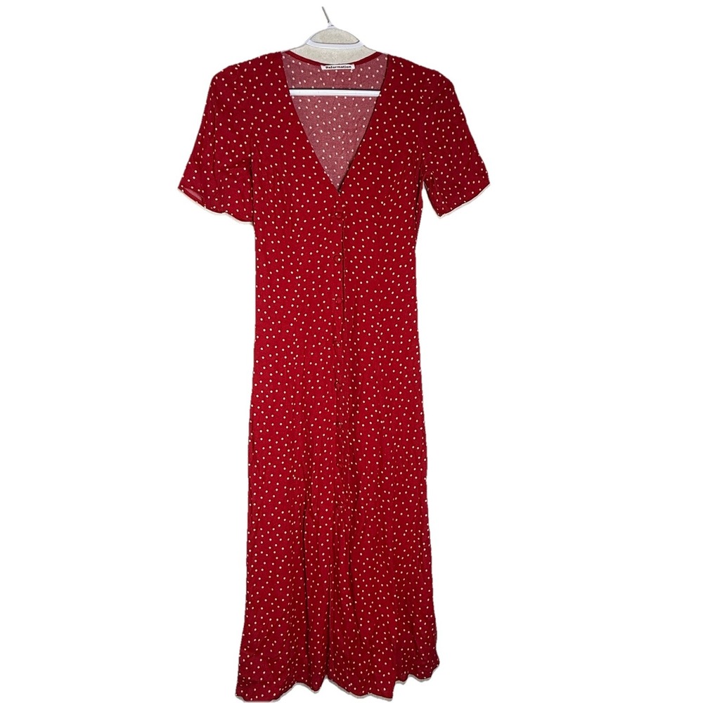 Reformation Breanna Dress Red Polka Dot Button Midi Short Sleeve Size 0
